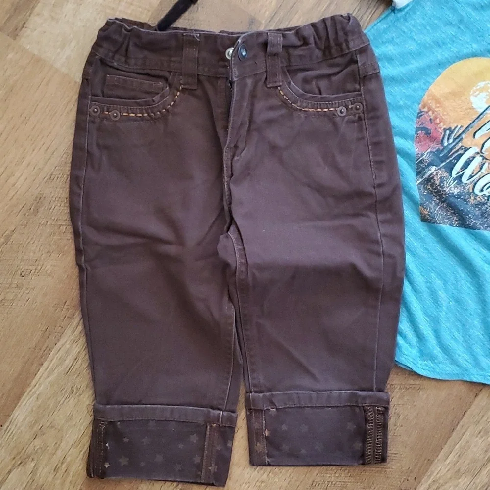 Xhilaration Desert Natural Wonder Aqua Top with Faded Glory Brown Metallic Pants